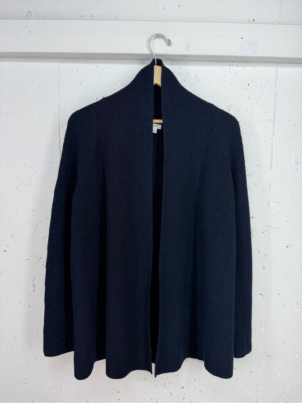 Vince size Small Navy Blue Directional Ribbed Cashmere Wool Open-Front Cardigan